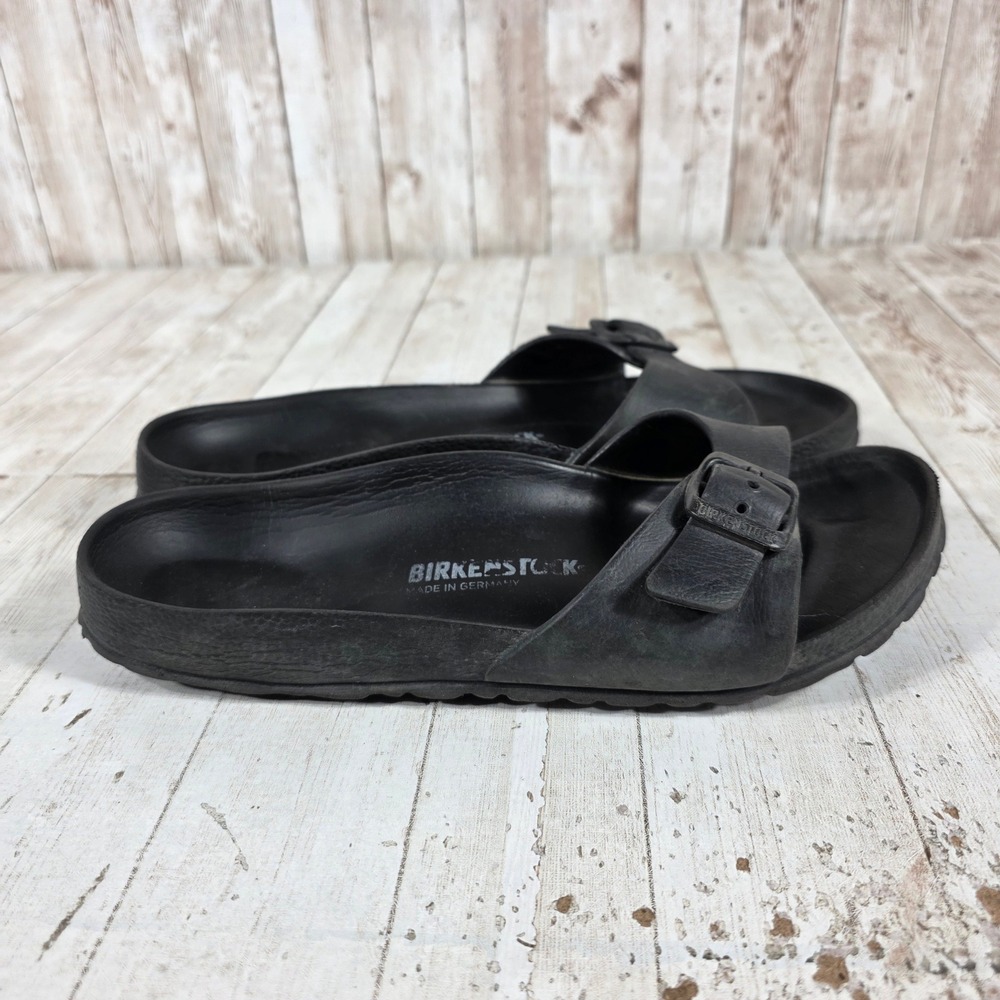 Birkenstock Madrid Big Buckle Black Leather Slide Sandals Womens 38 L7 M5